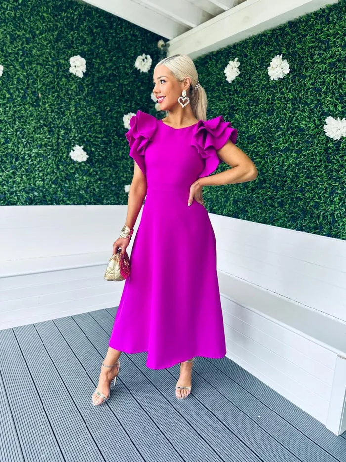 Women Maxi Canella Lane Celia Frill Detail Occasion Dress Orchid