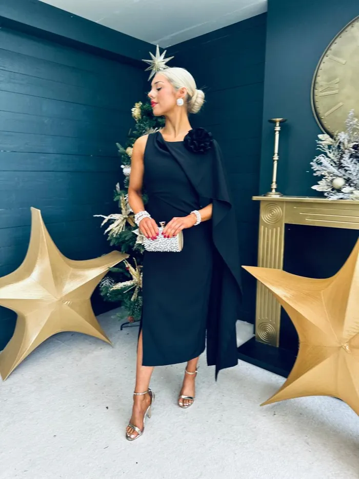 Women Maxi Canella Lane Keegan Cape Detail Occasion Dress Black