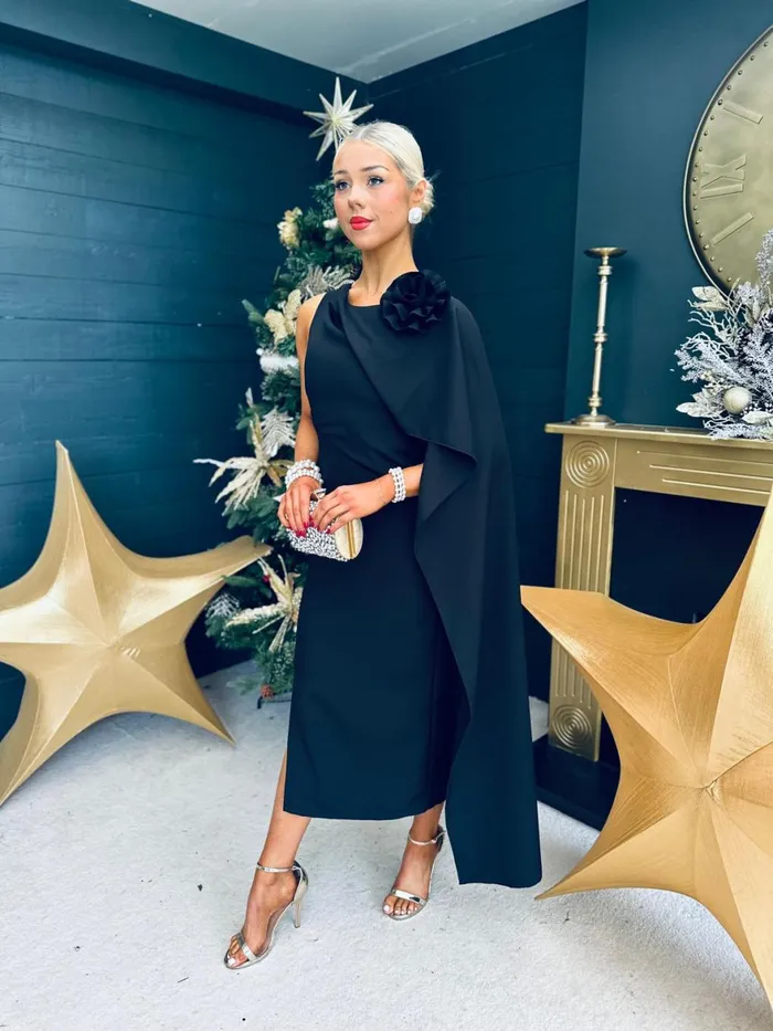 Women Maxi Canella Lane Keegan Cape Detail Occasion Dress Black