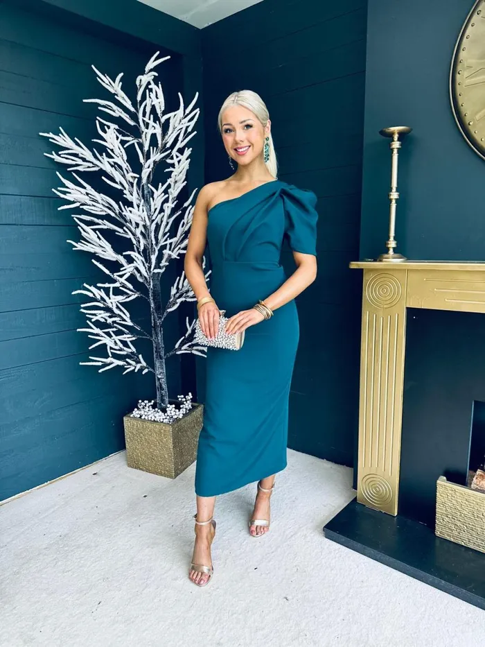 Women Maxi Canella Lane Rachel One Shoulder Occasion Midi Dress Forest