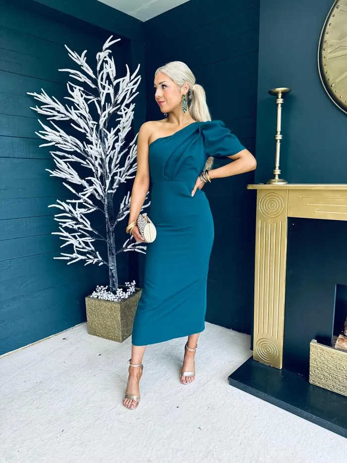 Women Maxi Canella Lane Rachel One Shoulder Occasion Midi Dress Forest