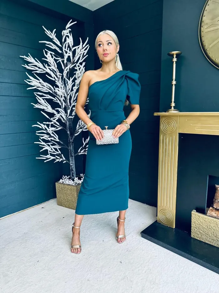 Women Maxi Canella Lane Rachel One Shoulder Occasion Midi Dress Forest