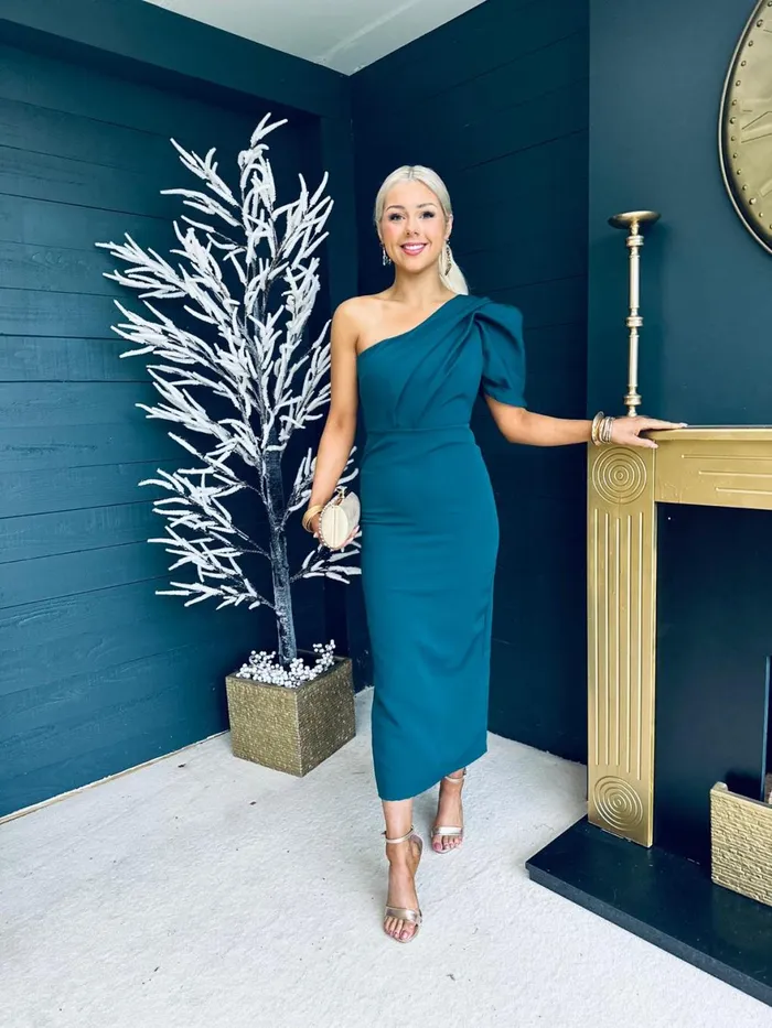 Women Maxi Canella Lane Rachel One Shoulder Occasion Midi Dress Forest