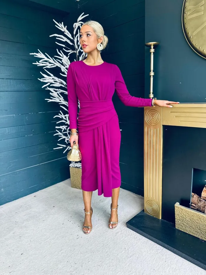 Women Maxi Canella Lane Thea Drape Detail Midi Dress Berry