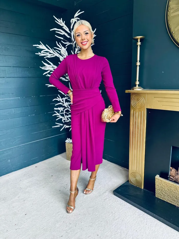 Women Maxi Canella Lane Thea Drape Detail Midi Dress Berry