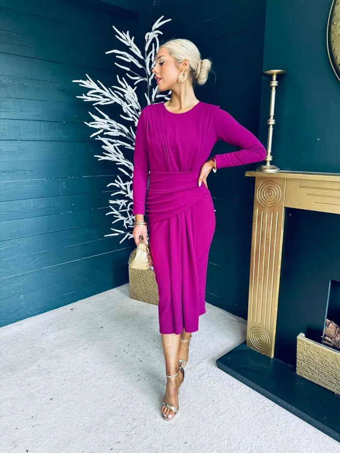 Women Maxi Canella Lane Thea Drape Detail Midi Dress Berry