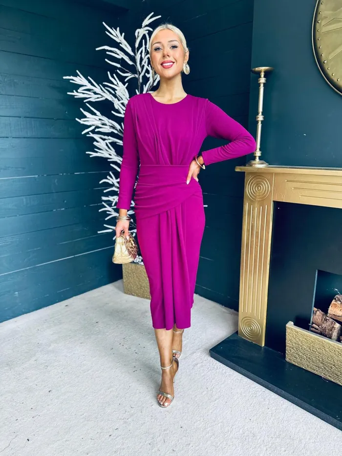 Women Maxi Canella Lane Thea Drape Detail Midi Dress Berry