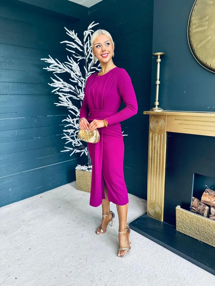 Women Maxi Canella Lane Thea Drape Detail Midi Dress Berry