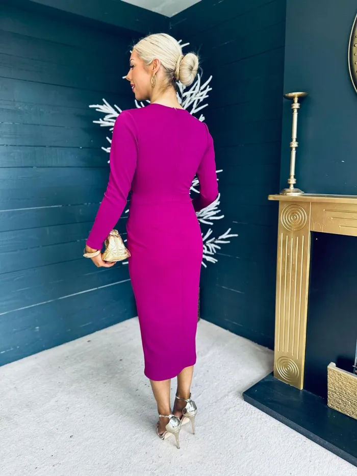 Women Maxi Canella Lane Thea Drape Detail Midi Dress Berry