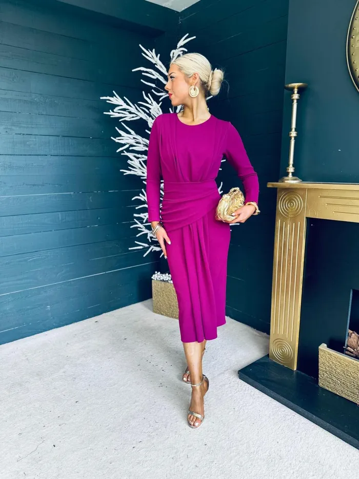 Women Maxi Canella Lane Thea Drape Detail Midi Dress Berry