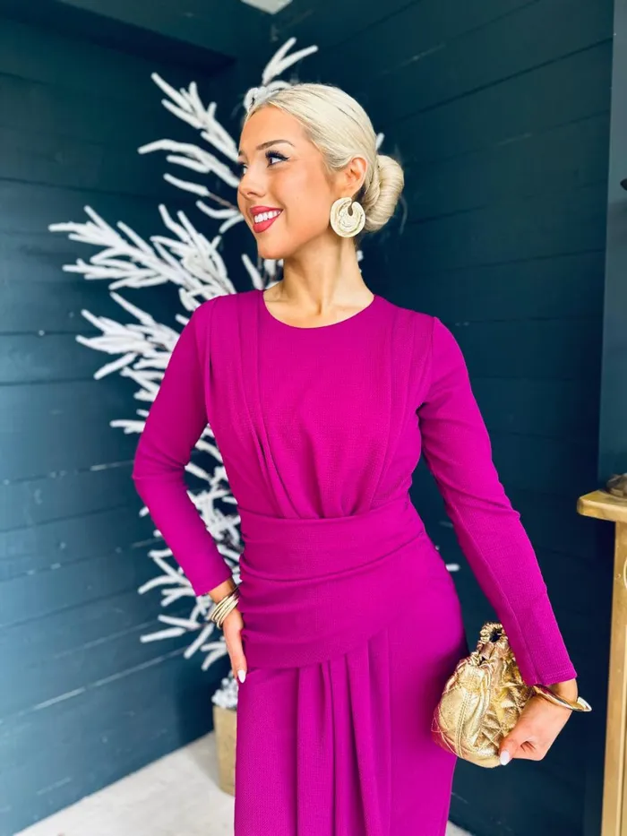 Women Maxi Canella Lane Thea Drape Detail Midi Dress Berry