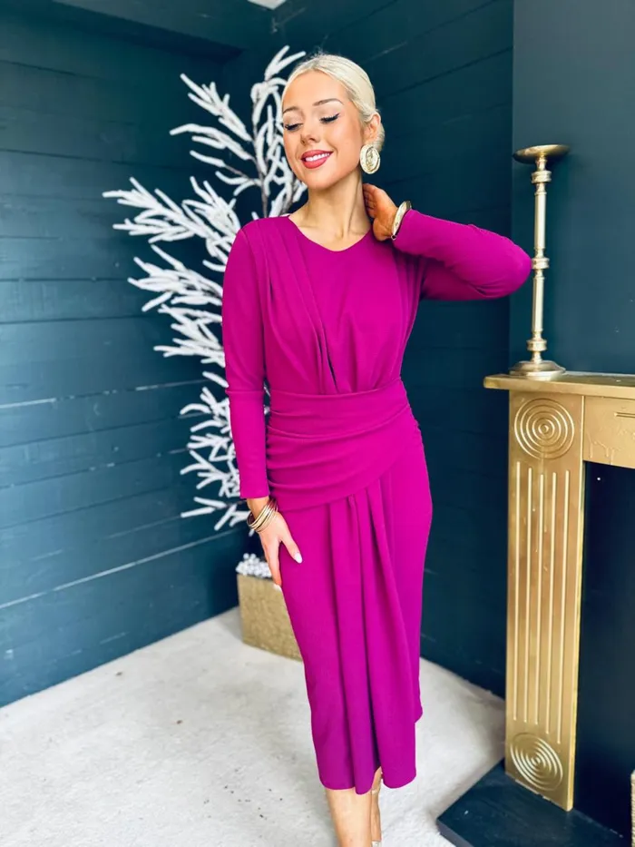 Women Maxi Canella Lane Thea Drape Detail Midi Dress Berry