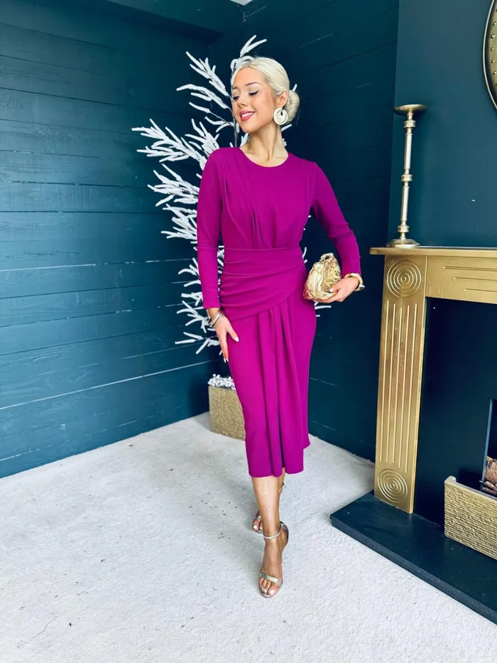 Women Maxi Canella Lane Thea Drape Detail Midi Dress Berry