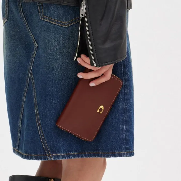 Women Medium Zip Around Wallet Brasswine Coach Large Wallets