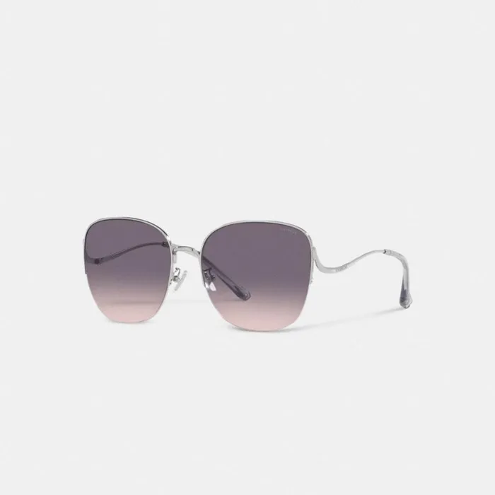Women Metal Rounded Sunglasses Grey Pink Gradient Coach Eyewear