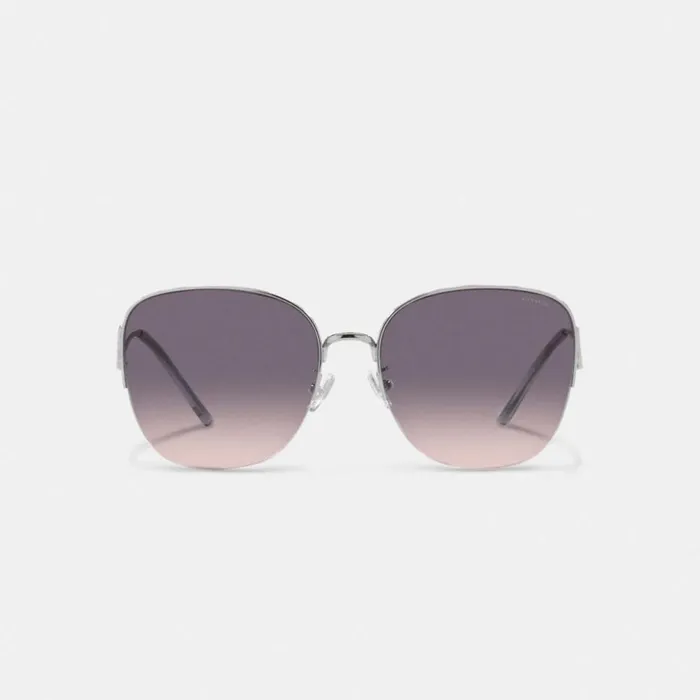 Women Metal Rounded Sunglasses Grey Pink Gradient Coach Eyewear