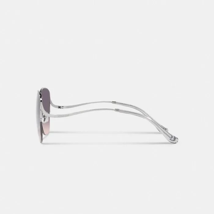 Women Metal Rounded Sunglasses Grey Pink Gradient Coach Eyewear