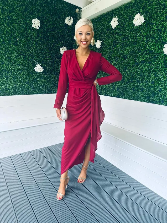 Women Midi Canella Lane Bria Gathered Maxi Dress Wine