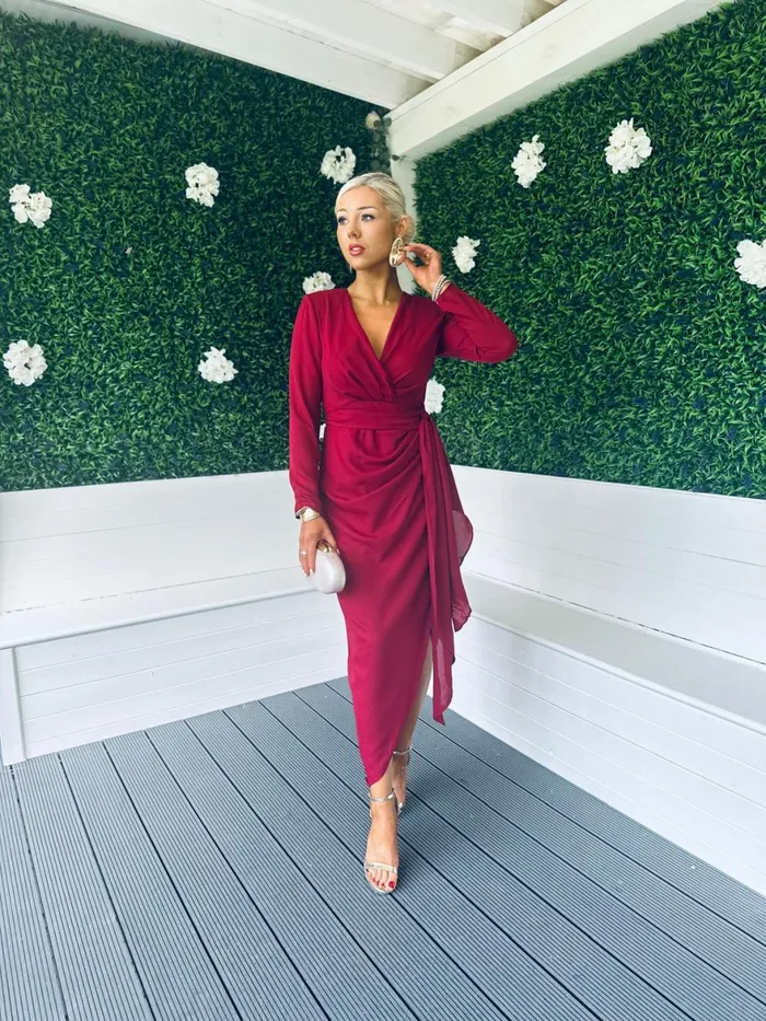 Women Midi Canella Lane Bria Gathered Maxi Dress Wine