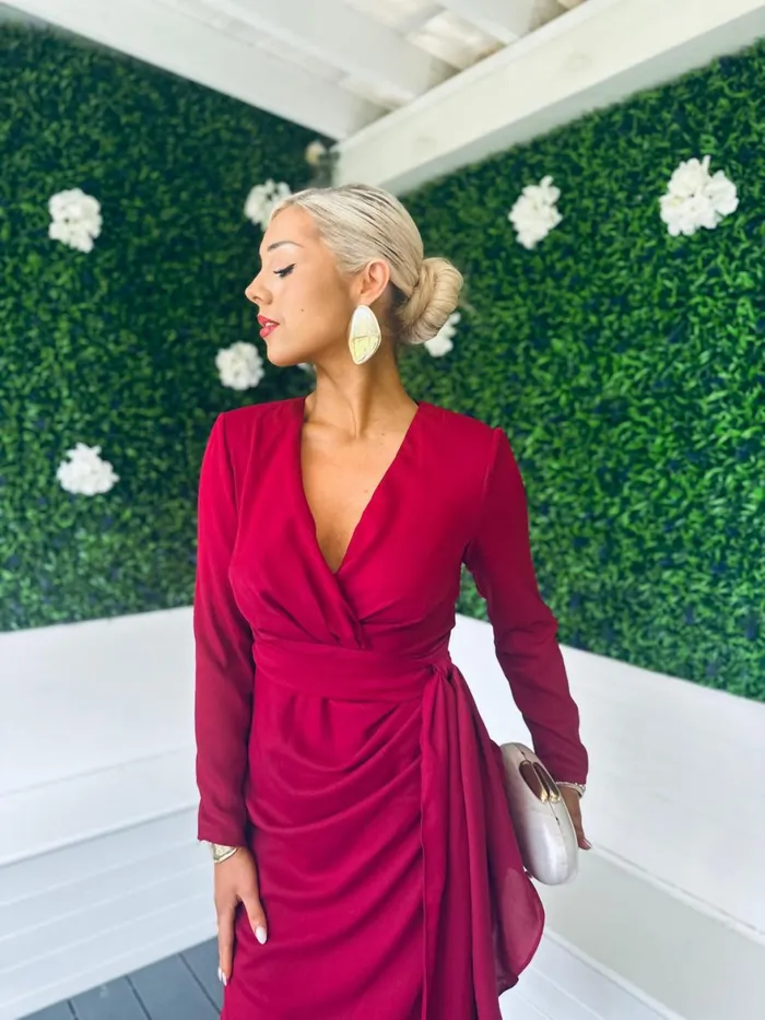 Women Midi Canella Lane Bria Gathered Maxi Dress Wine