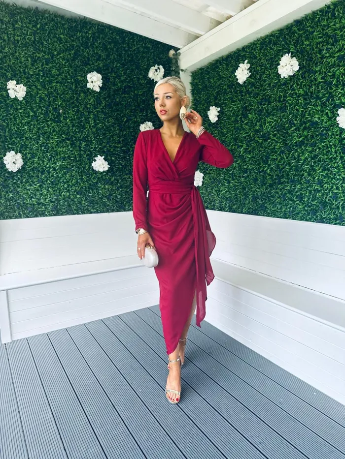 Women Midi Canella Lane Bria Gathered Maxi Dress Wine