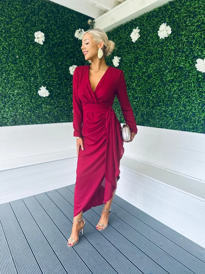 Women Midi Canella Lane Bria Gathered Maxi Dress Wine