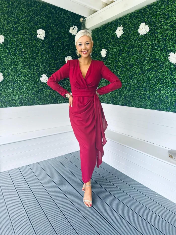 Women Midi Canella Lane Bria Gathered Maxi Dress Wine