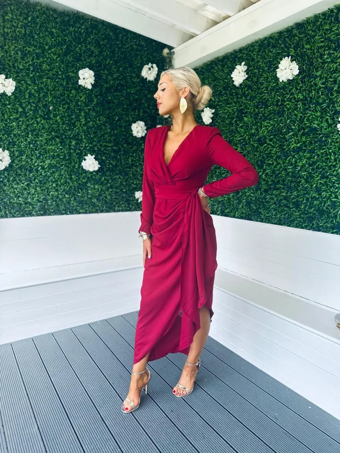 Women Midi Canella Lane Bria Gathered Maxi Dress Wine