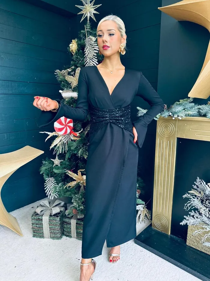 Women Midi Canella Lane Cassandra Sequin Detail Occasion Dress Black
