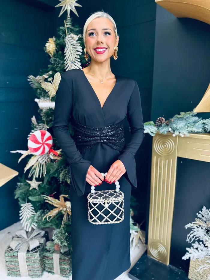 Women Midi Canella Lane Cassandra Sequin Detail Occasion Dress Black