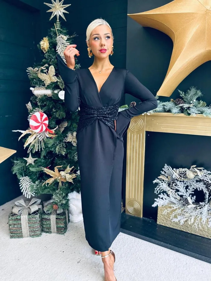 Women Midi Canella Lane Cassandra Sequin Detail Occasion Dress Black