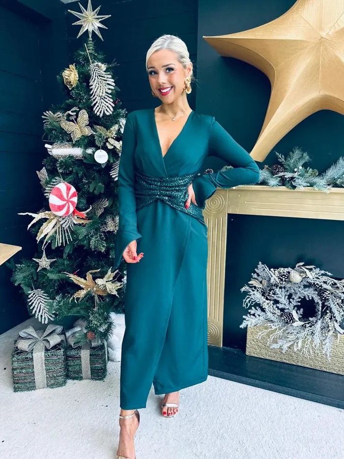 Women Midi Canella Lane Cassandra Sequin Detail Occasion Dress Forest