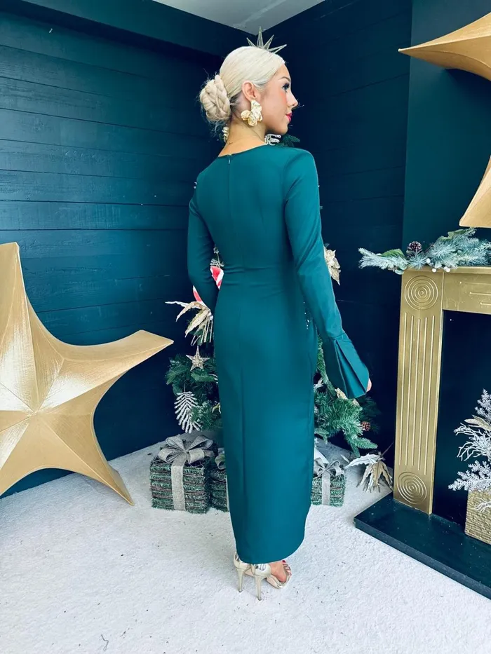 Women Midi Canella Lane Cassandra Sequin Detail Occasion Dress Forest
