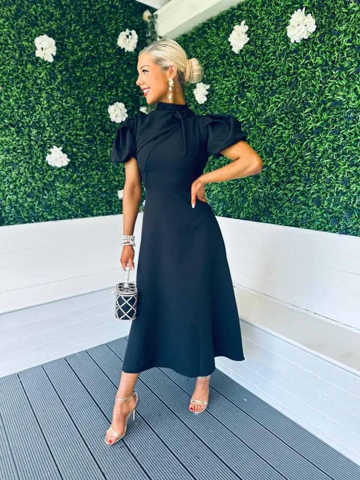 Women Midi Canella Lane Claudia Detailed Occasion Dress Black