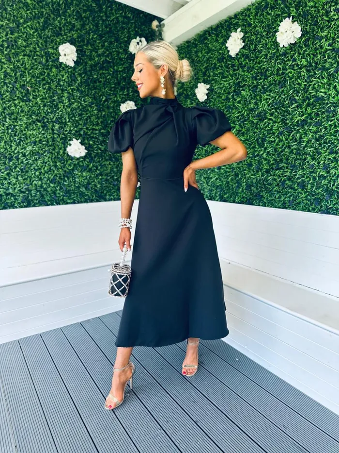 Women Midi Canella Lane Claudia Detailed Occasion Dress Black