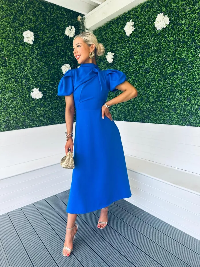 Women Midi Canella Lane Claudia Detailed Occasion Dress Cobalt