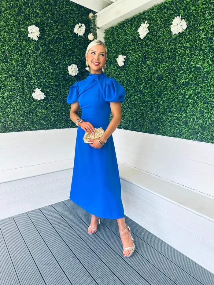 Women Midi Canella Lane Claudia Detailed Occasion Dress Cobalt