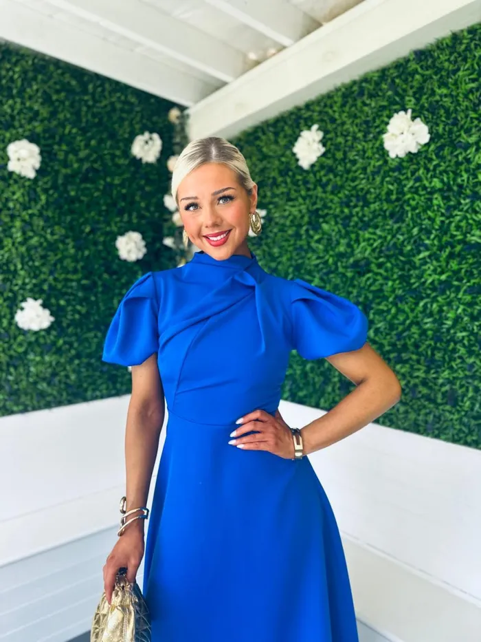 Women Midi Canella Lane Claudia Detailed Occasion Dress Cobalt
