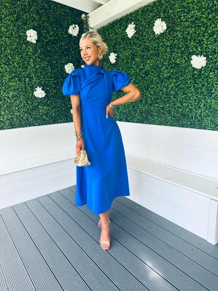Women Midi Canella Lane Claudia Detailed Occasion Dress Cobalt