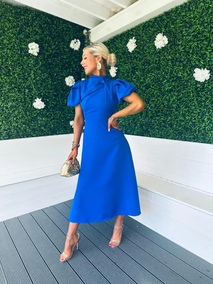 Women Midi Canella Lane Claudia Detailed Occasion Dress Cobalt