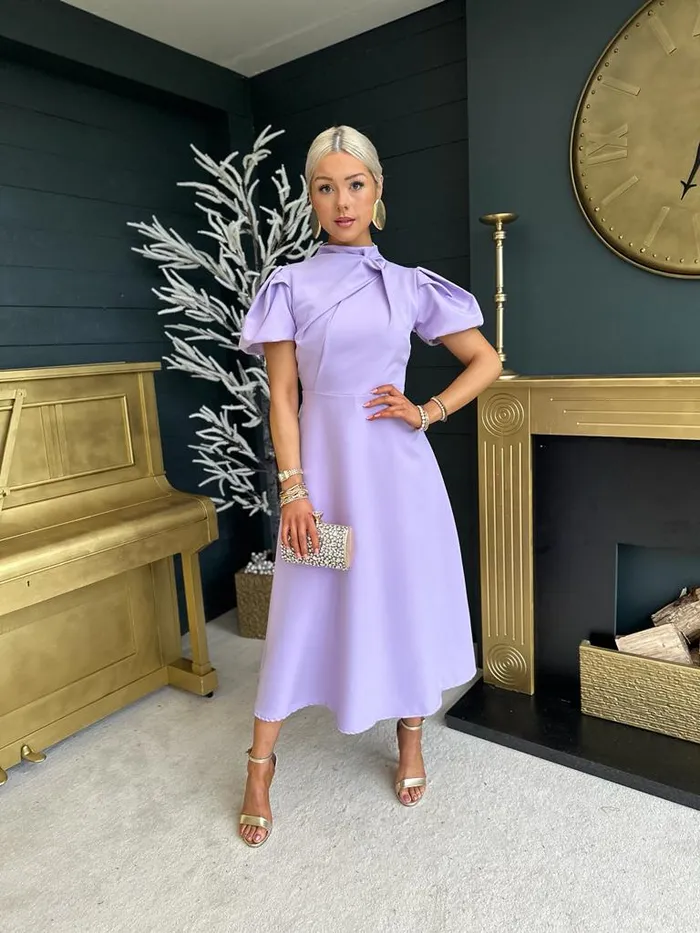 Women Midi Canella Lane Claudia Detailed Occasion Dress Lilac