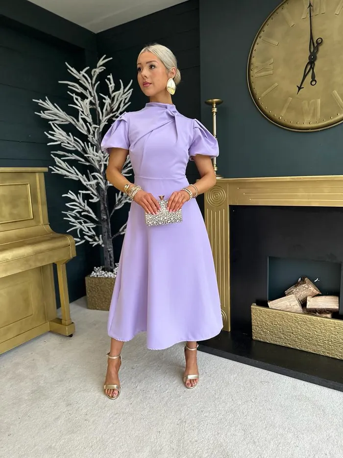 Women Midi Canella Lane Claudia Detailed Occasion Dress Lilac