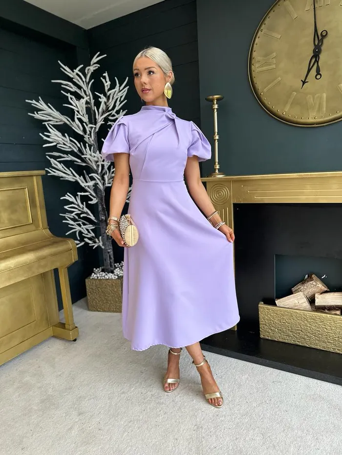 Women Midi Canella Lane Claudia Detailed Occasion Dress Lilac