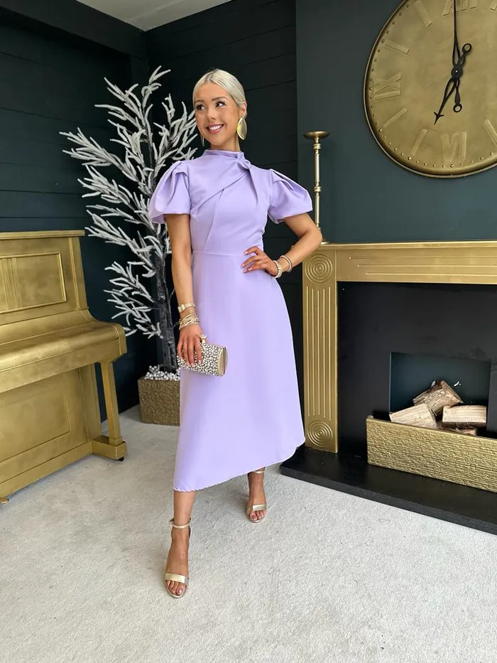 Women Midi Canella Lane Claudia Detailed Occasion Dress Lilac