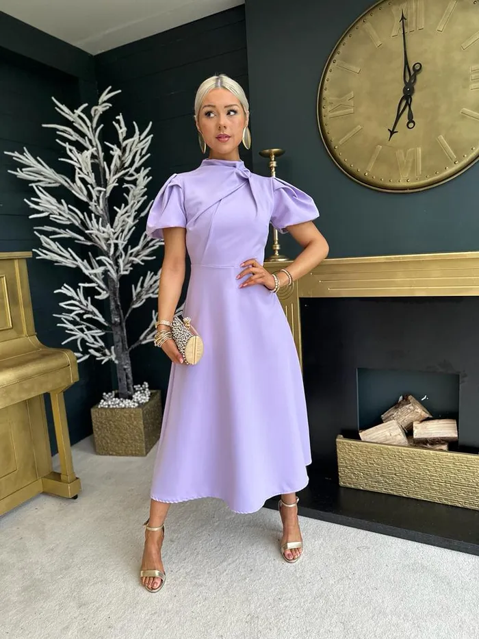 Women Midi Canella Lane Claudia Detailed Occasion Dress Lilac