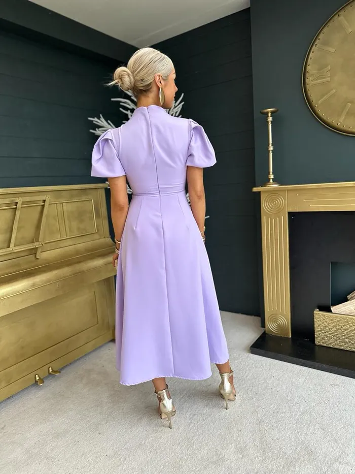 Women Midi Canella Lane Claudia Detailed Occasion Dress Lilac