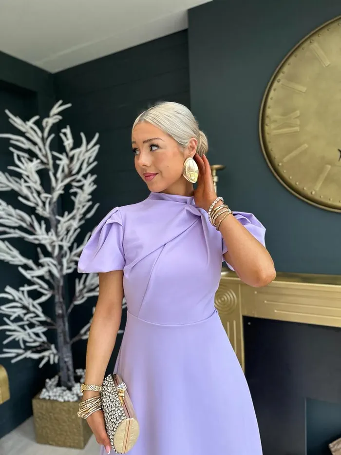 Women Midi Canella Lane Claudia Detailed Occasion Dress Lilac