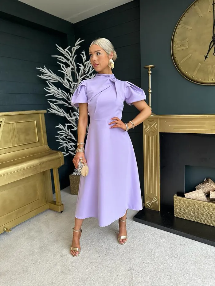 Women Midi Canella Lane Claudia Detailed Occasion Dress Lilac