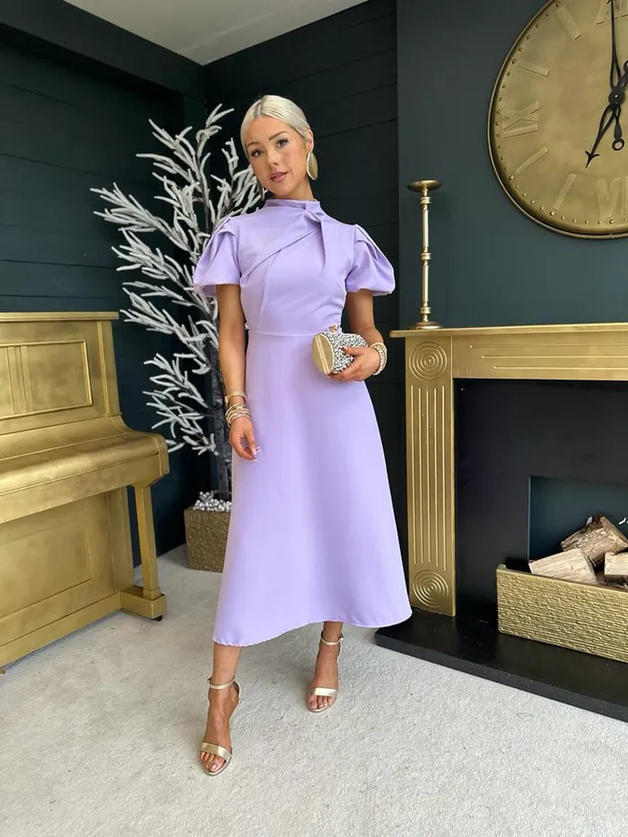 Women Midi Canella Lane Claudia Detailed Occasion Dress Lilac