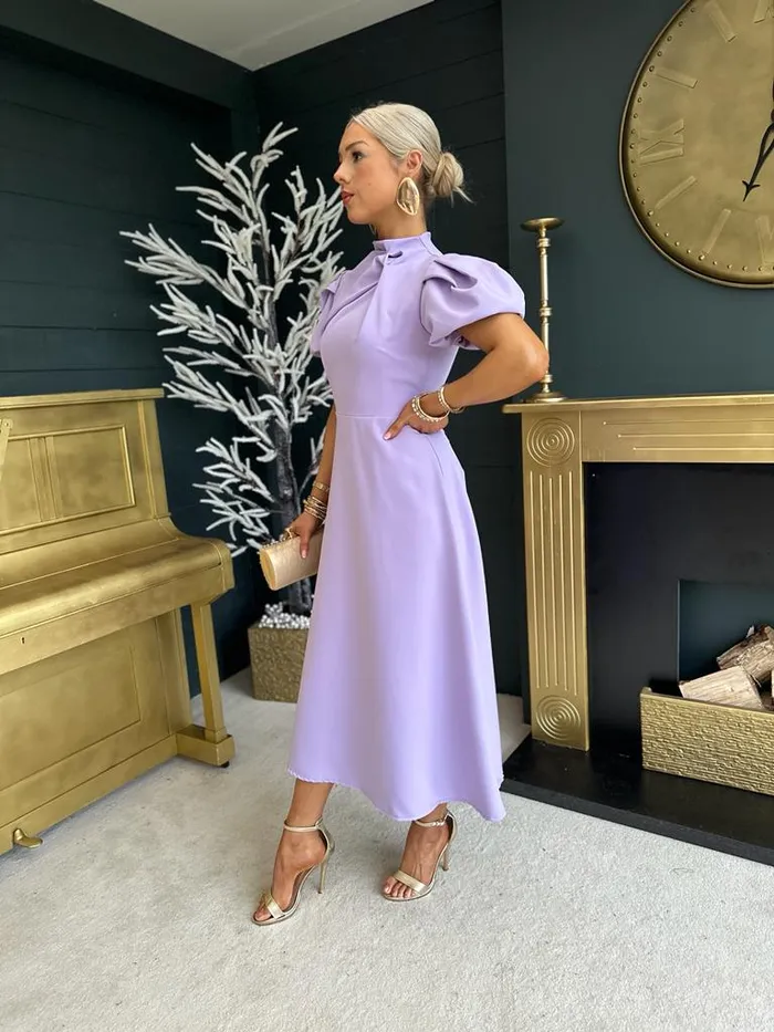Women Midi Canella Lane Claudia Detailed Occasion Dress Lilac
